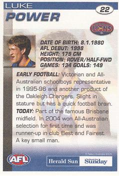 2005 Select Herald Sun AFL #22 Luke Power Back